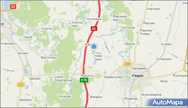 mapa Nowy Dwór, Nowy Dwór gmina Pelplin na mapie Targeo